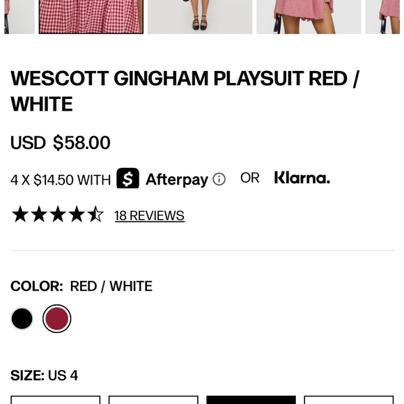 Princess Polly Wescott Gingham Red Ruffled Tie Front Jumpsuit size 4 - Picture 3 of 7